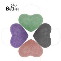 Belifa dried heart shape private label exfoliating face frozen konjac sponge organic with fine pore