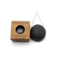 Natural Activated Bamboo Charcoal Konjac Facial Sponge with individual packaging